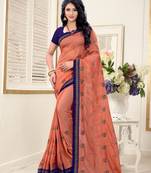 Orange Embroidered Silk Blend Saree With Blouse