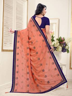 Orange Embroidered Silk Blend Saree With Blouse 4