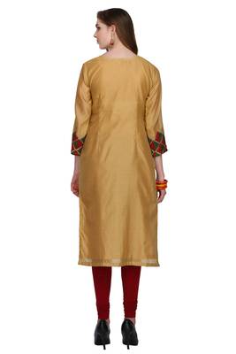 Beige Embroidered Cotton Silk Long Kurtis 2