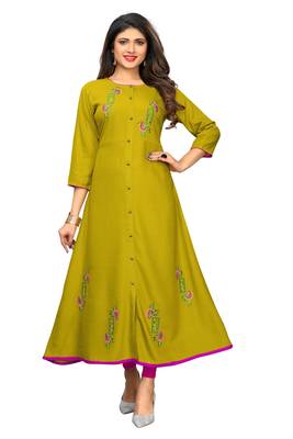 Light-green embroidered cotton party-wear-kurtis 1