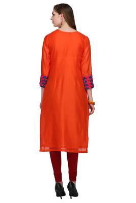 Orange Embroidered Chanderi Long Kurtis 2