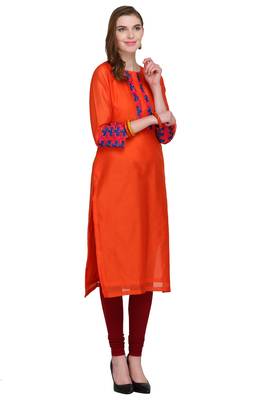 Orange Embroidered Chanderi Long Kurtis 3