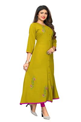 Light-green embroidered cotton party-wear-kurtis 3