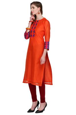 Orange Embroidered Chanderi Long Kurtis 4