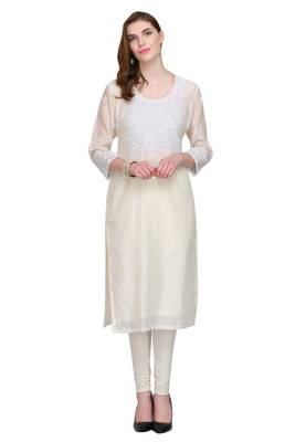 White Embroidered Chanderi Long Kurtis 1