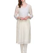 White Embroidered Chanderi Long Kurtis