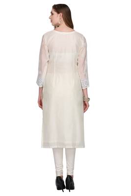 White Embroidered Chanderi Long Kurtis 2