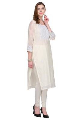 White Embroidered Chanderi Long Kurtis 3