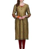 Beige Embroidered Chanderi Long Kurtis