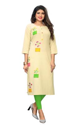 Off-white embroidered cotton kurti 1