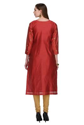 Red Embroidered Chanderi Long Kurtis 2