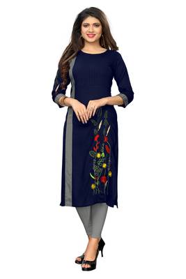 Navy-blue embroidered rayon kurti 1