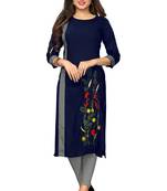 Navy-blue embroidered rayon kurti