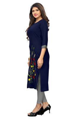 Navy-blue embroidered rayon kurti 2