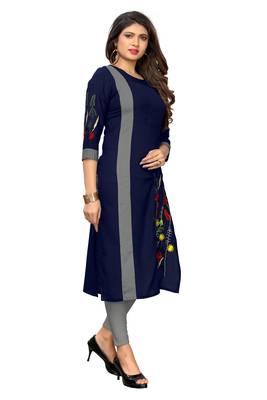 Navy-blue embroidered rayon kurti 3