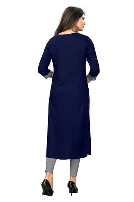 Navy-blue embroidered rayon kurti 4