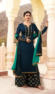 Blue embroidered georgette salwar with dupatta 1