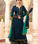 Blue embroidered georgette salwar with dupatta
