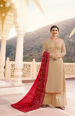 Beige embroidered georgette salwar with dupatta 1