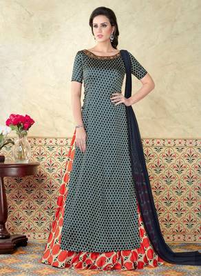 Blue embroidered satin salwar with dupatta 1