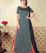 Blue embroidered satin salwar with dupatta