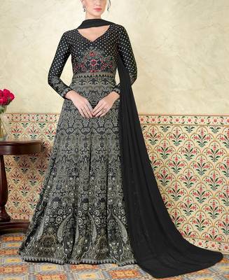 Black embroidered satin salwar with dupatta 1
