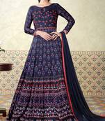 Blue embroidered satin salwar with dupatta