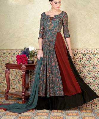 Grey embroidered silk salwar with dupatta 1