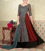 Grey embroidered silk salwar with dupatta