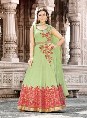 Sea-green embroidered cotton salwar with dupatta 1