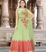 Sea-green embroidered cotton salwar with dupatta