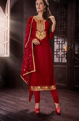 Red embroidered georgette salwar with dupatta 1
