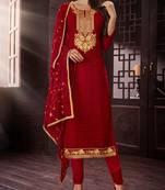 Red embroidered georgette salwar with dupatta