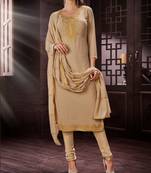 Beige embroidered georgette salwar with dupatta