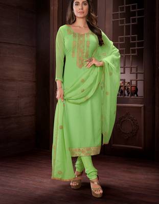 Green embroidered georgette salwar with dupatta 1