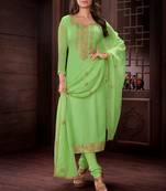 Green embroidered georgette salwar with dupatta