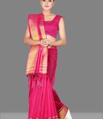 Rani Pink woven poly cotton saree with blouse