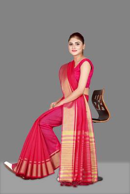Rani Pink woven poly cotton saree with blouse 2
