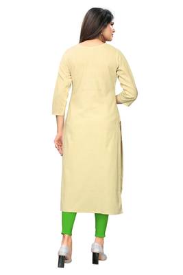 Beige embroidered cotton kurti 2