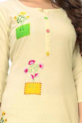 Beige embroidered cotton kurti 5