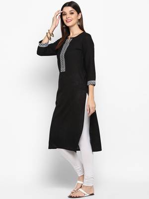 Black embroidered cotton kurti 3