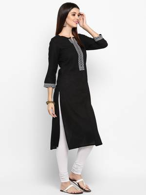 Black embroidered cotton kurti 4