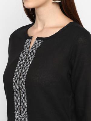 Black embroidered cotton kurti 5