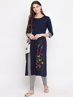 Blue embroidered rayon kurti 1