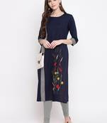 Blue embroidered rayon kurti