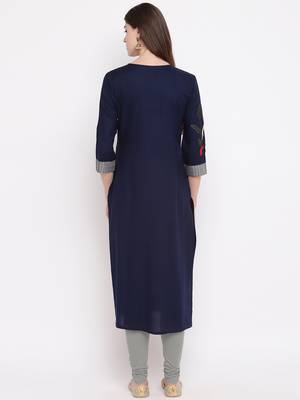 Blue embroidered rayon kurti 2