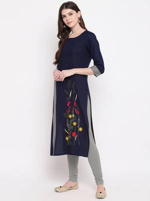 Blue embroidered rayon kurti 3
