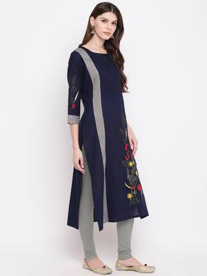 Blue embroidered rayon kurti 4