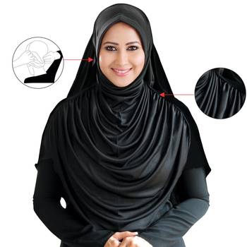 Black Poly Cotton Ready To Wear Islamic Hijab 1