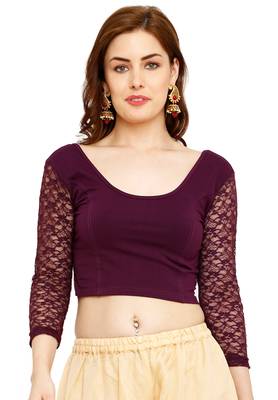 Purple Cotton Lycra Solid Stitched Blouse 1